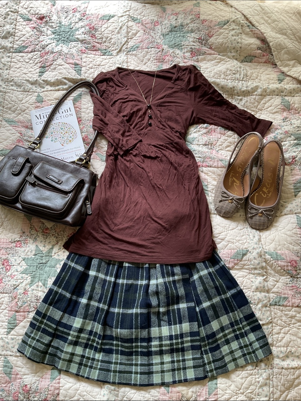 Women's Brown V-Neck 3/4 Sleeve Tunic Top
